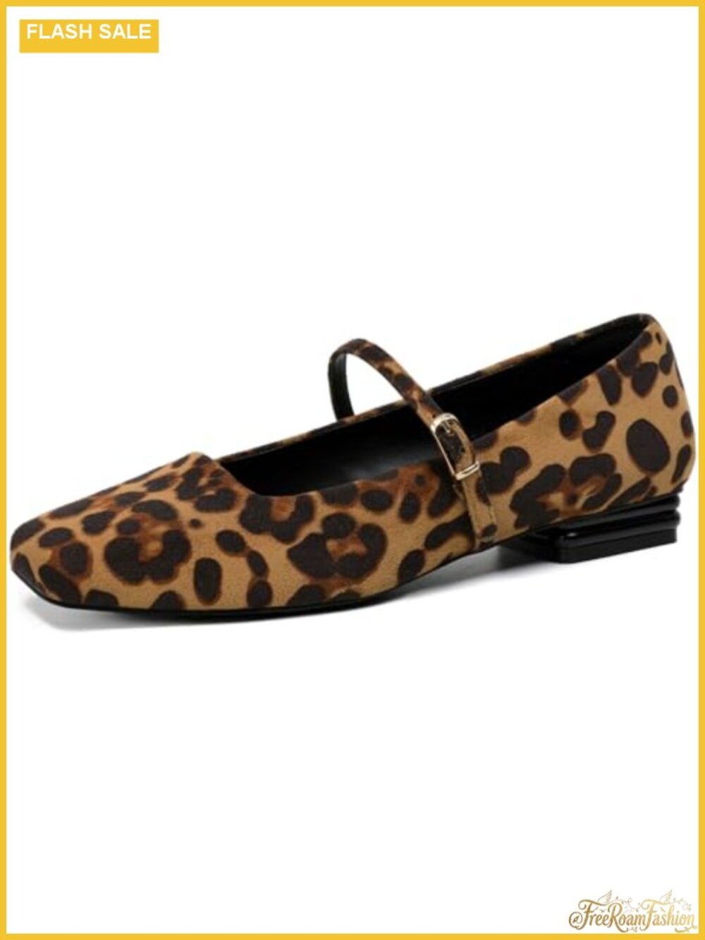 Women's Mary Jane Flats Square Toe Adjustable Ankle Strap Faux Leather